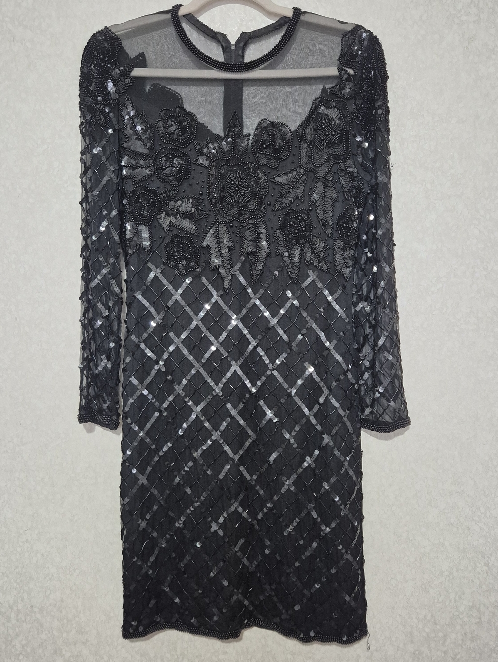 Laurence Kazar Black Beaded Long Sleeve Evening Dress Vintage...size:S